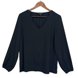 41 Hawthorn Black Blouse Top Long Sleeve Scallop V-Neck Career Office